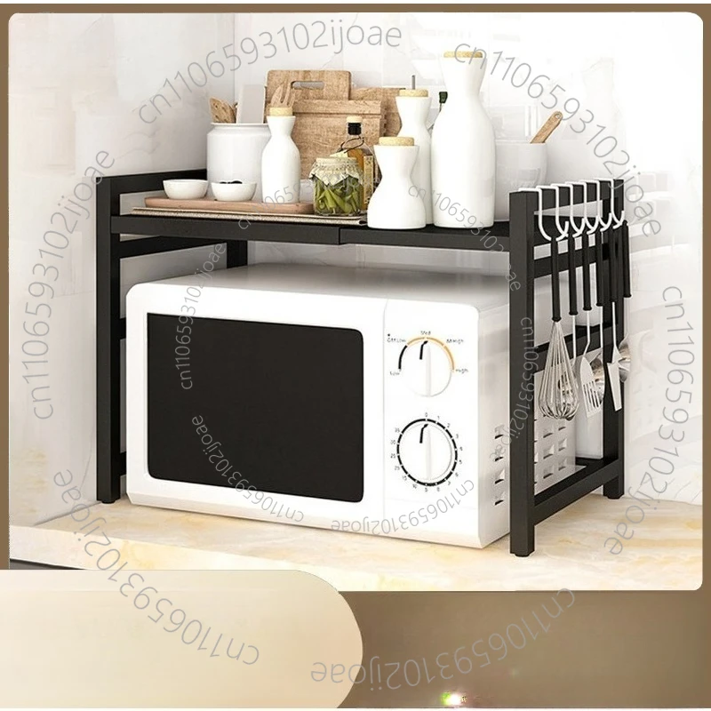 Adjustable Storage Rack Kitchen Pot and Seasoning Stand Dual-Tier Storage Shelf for Rice Cookers and Ovens