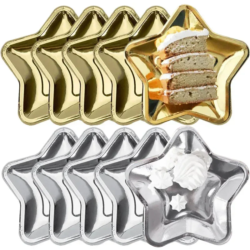 

50Pcs Five-Pointed Star Paper Plate Disposable Cake Dessert Snack Plates Party Tableware For Birthday Wedding Baby Shower