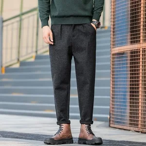 2024 Men's Autumn Winter New Thick Loose Suit Pants Male Harem Pants Mens Casual Woolen Trousers Male Solid Color Wool Pants C13