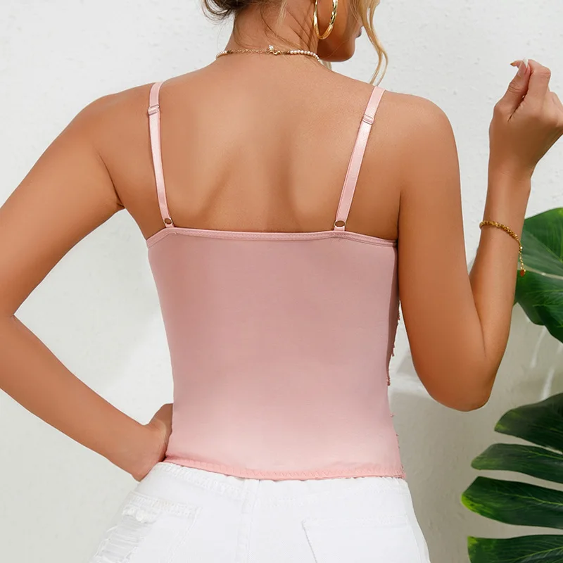 Women's Pink Lace Corset Tops Summer Aesthetic Halter Bustier with Underwire Bra Slim Lingerie Tank Top Sexy Lingerie Camisole