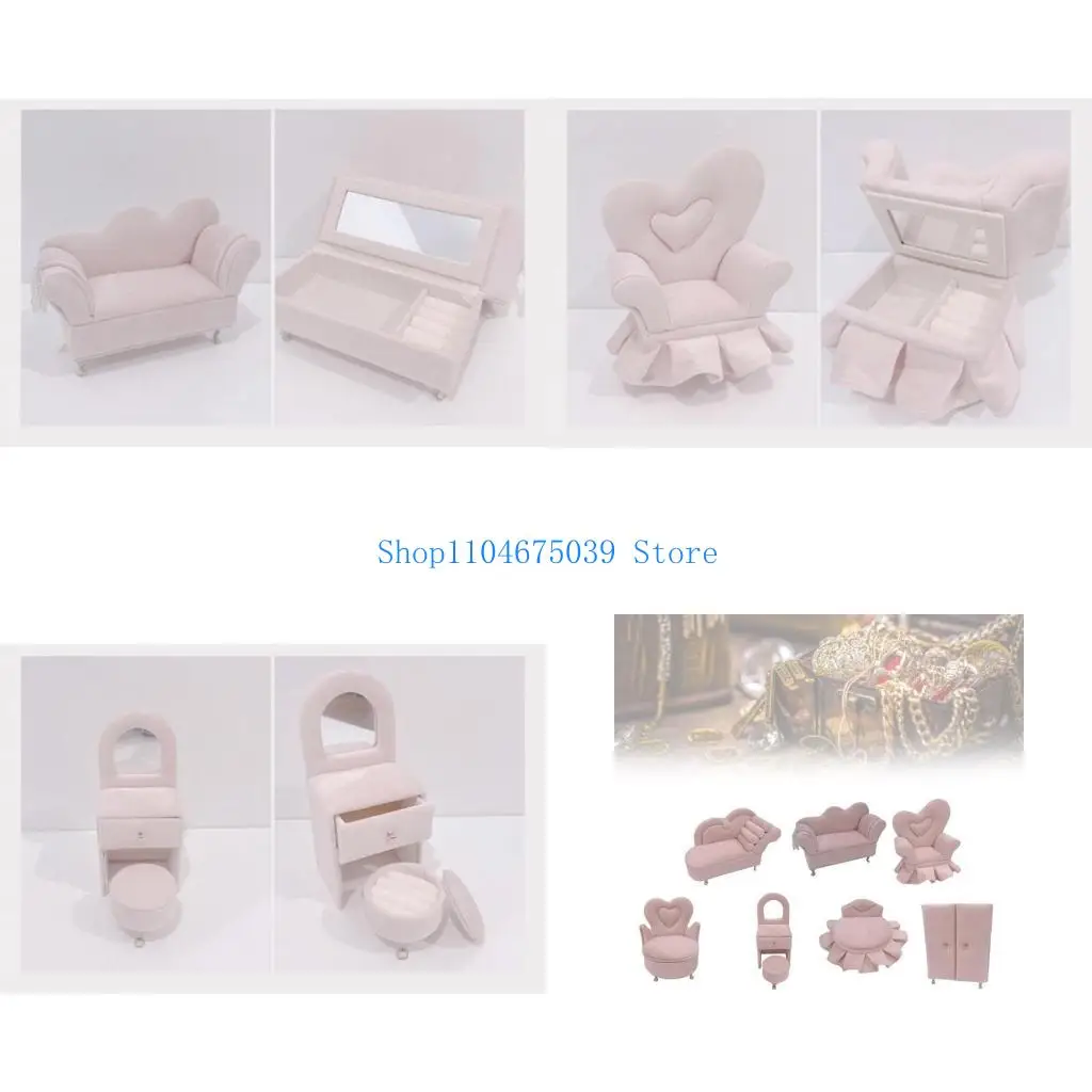 

5asd Fashionable Jewelry Organizers Jewelry Holder Sofa Shaped Small Jewelry Box Plush Texture Perfect Gift for Women Girls