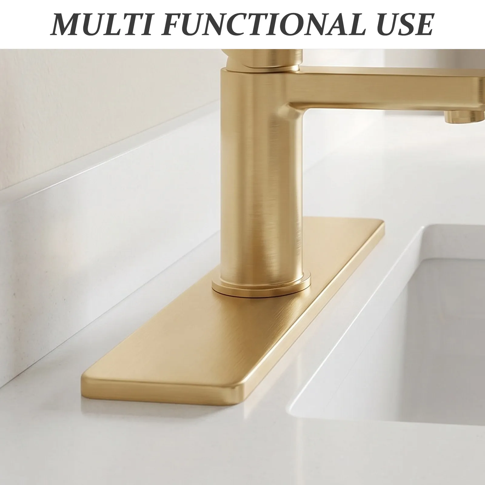 Brushed Gold Faucet Hole Cover Deck Plate Stainless Steel Rectangular Escutcheon Plate Bathroom Kitchen Sink Replacement Panel
