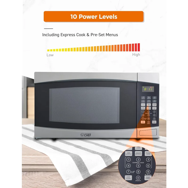 

1,6 кубическая ножная микроволновая печь с 10 уровнями мощности, небольшая микроволновая печь с кнопкой, микроволновая печь 1000 Вт с цифровым управлением