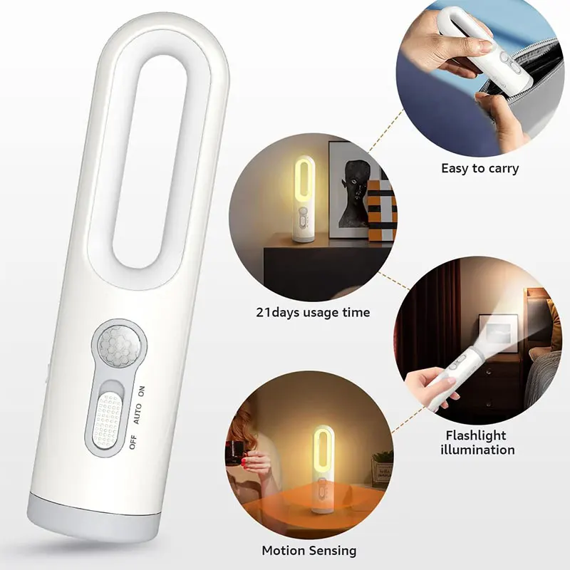 Portable 2 in 1 Flashlight Motion Sensor Night Light Bedroom Bathroom Reading Camping Lighting Baby Feeding Eye Care Bedside Lam