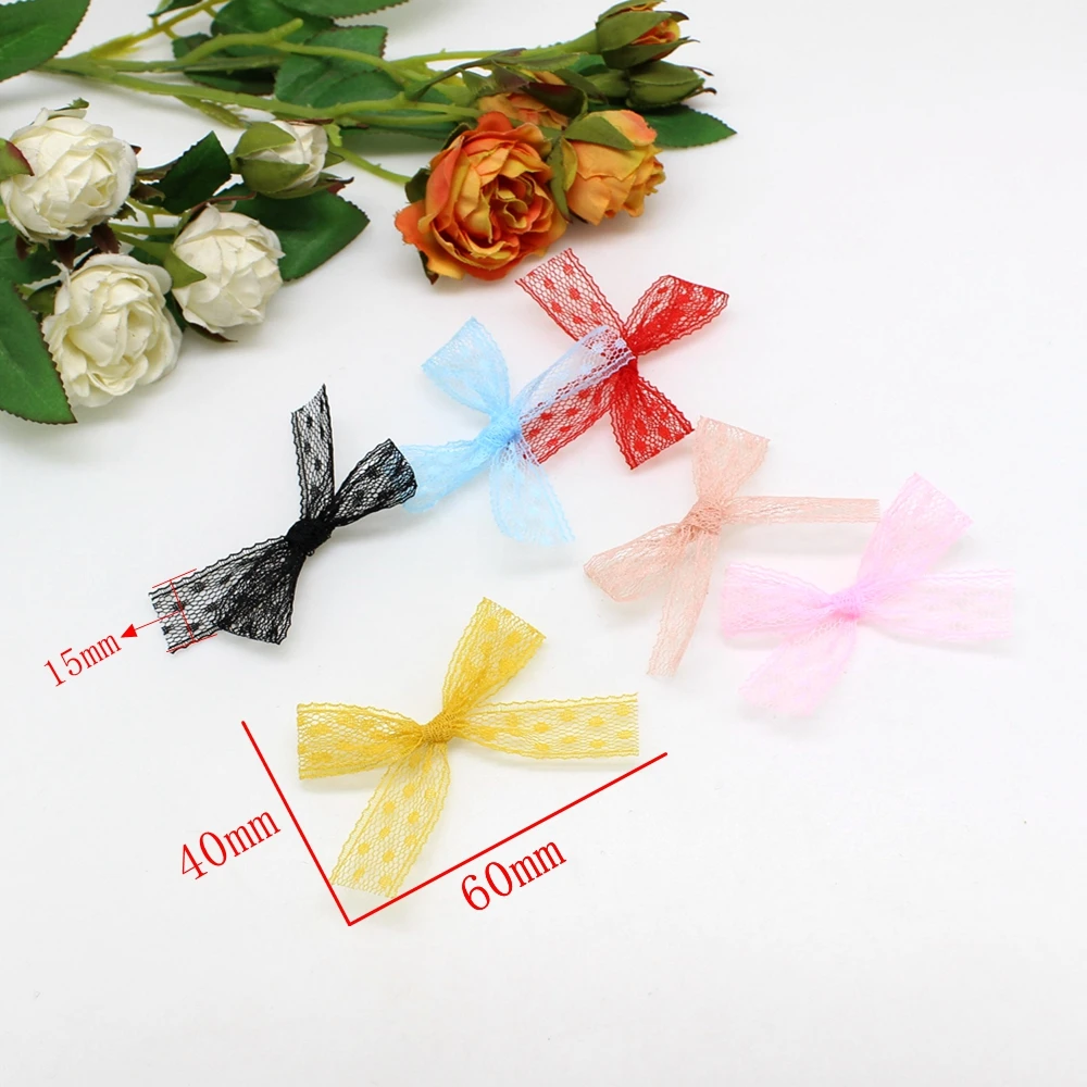 20 or 50PCS 85*85mm Lace Ribbon Bows For Craft Small Bowknot Gift Flower Wedding Bow  Handwork DIY Decoration Bows