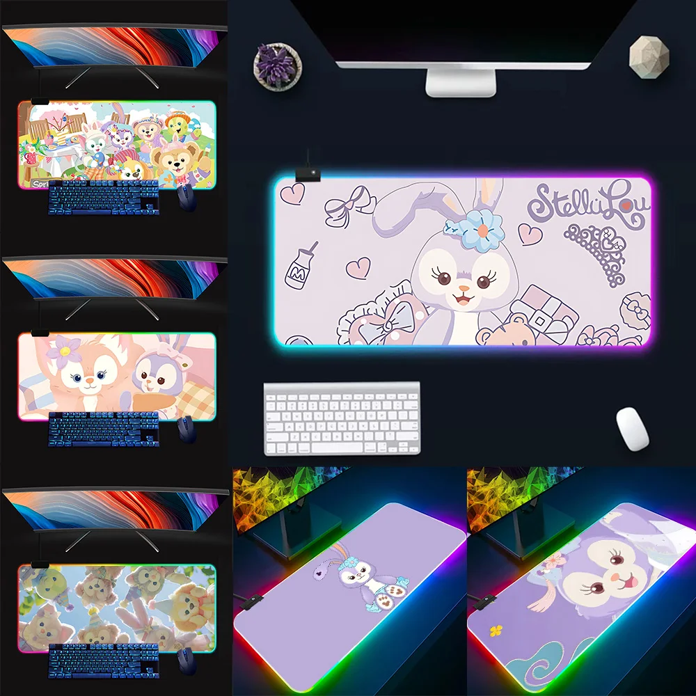 StellaLou cute cartoon RGB Pc Gamer Keyboard Mouse Pad Mousepad LED Glowing Mouse Mats Rubber Gaming Computer Mausepad