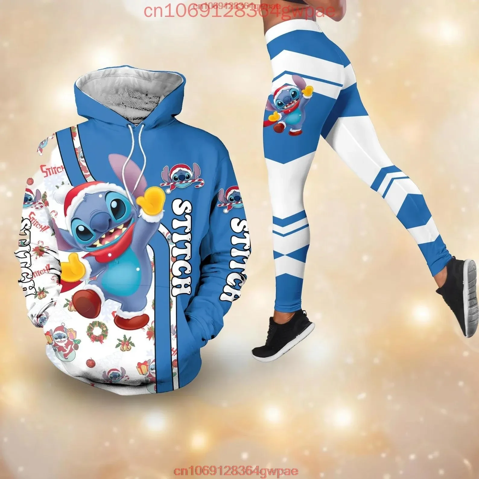 Disney Stitch Christmas Hoodie and Leggings Set Women's Stitch and Angel Hoodie Yoga Pants Sweatpants Fashion Tracksuit Set