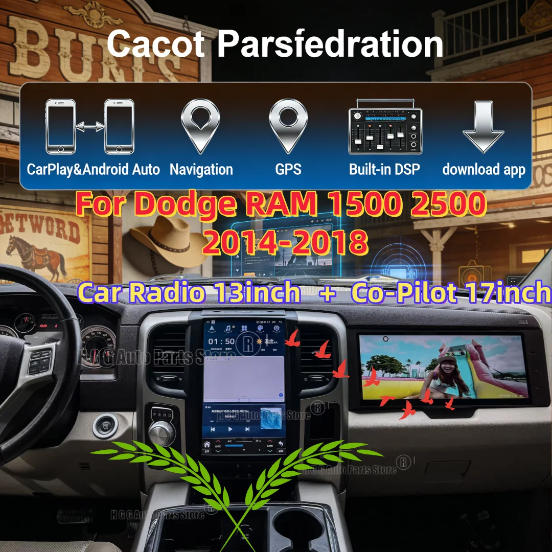 Android Car Radio For Dodge RAM 1500 2500 2014-2018 With Bluetooth 13inch Automotive GPS Navi Carplay Multimedia+Co-pilot Screen