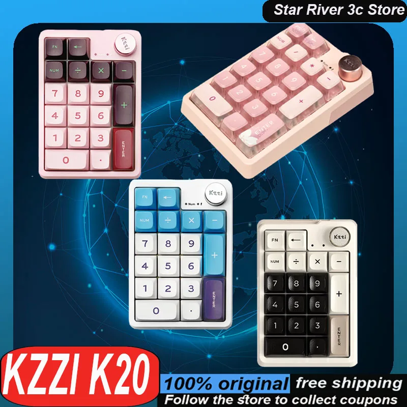 Kzzi K20 Mechanical Keyboard Wireless Tri Mode Multi functional knob Hot plug RGB Portable office Keypad Laptop Accessories Gift