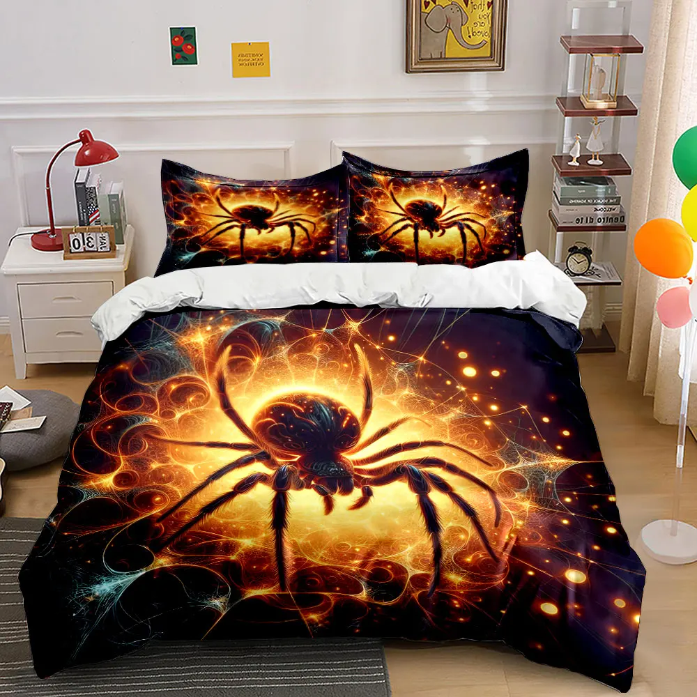 Dreamlike Spider in Fiery Glow Pattern Duvet Cover Set Digital Print Colorful Polyester Bedding with Zipper Closur for gifts