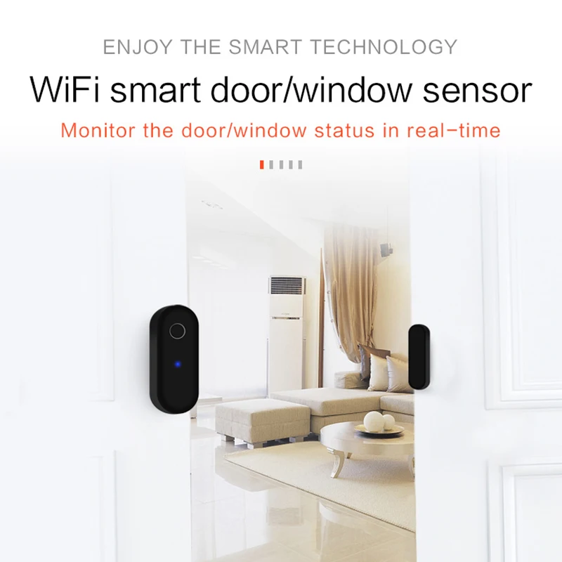 Tuya WiFi Door Open Close Detector Black Smart Life APP مستشعر نافذة الباب حماية أمن المنزل متوافق مع Alexa Google Home