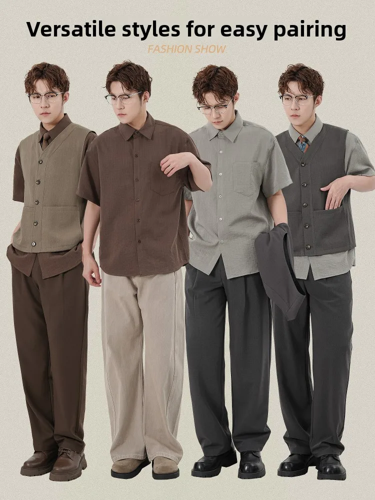 Lightweight Breathable Loose Men's Short Sleeve Shirt Summer Casual Cotton Linen Feel Patterned Men's Fashion Vintage Style