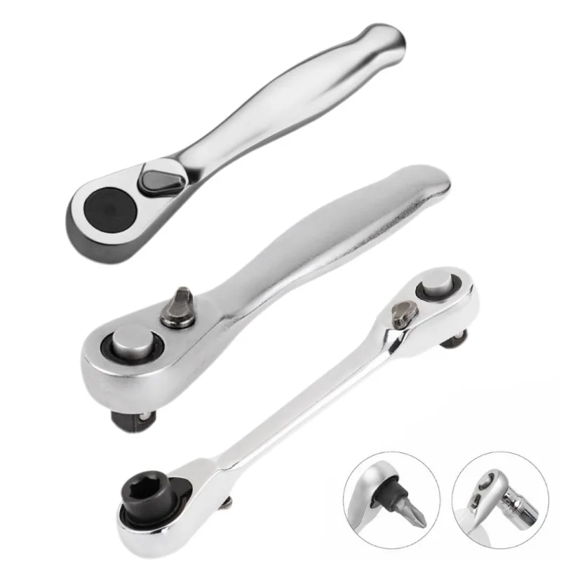 NEW Mini 1/4 Inch Double Ended Quick Socket Ratchet Wrench Rod Screwdriver Bit Tool Contain 1 X Ratchet Handle Wrench