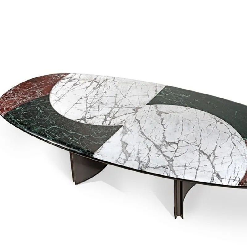 Nordic light luxury Italian metal marble countertop restaurant dining table meeting table