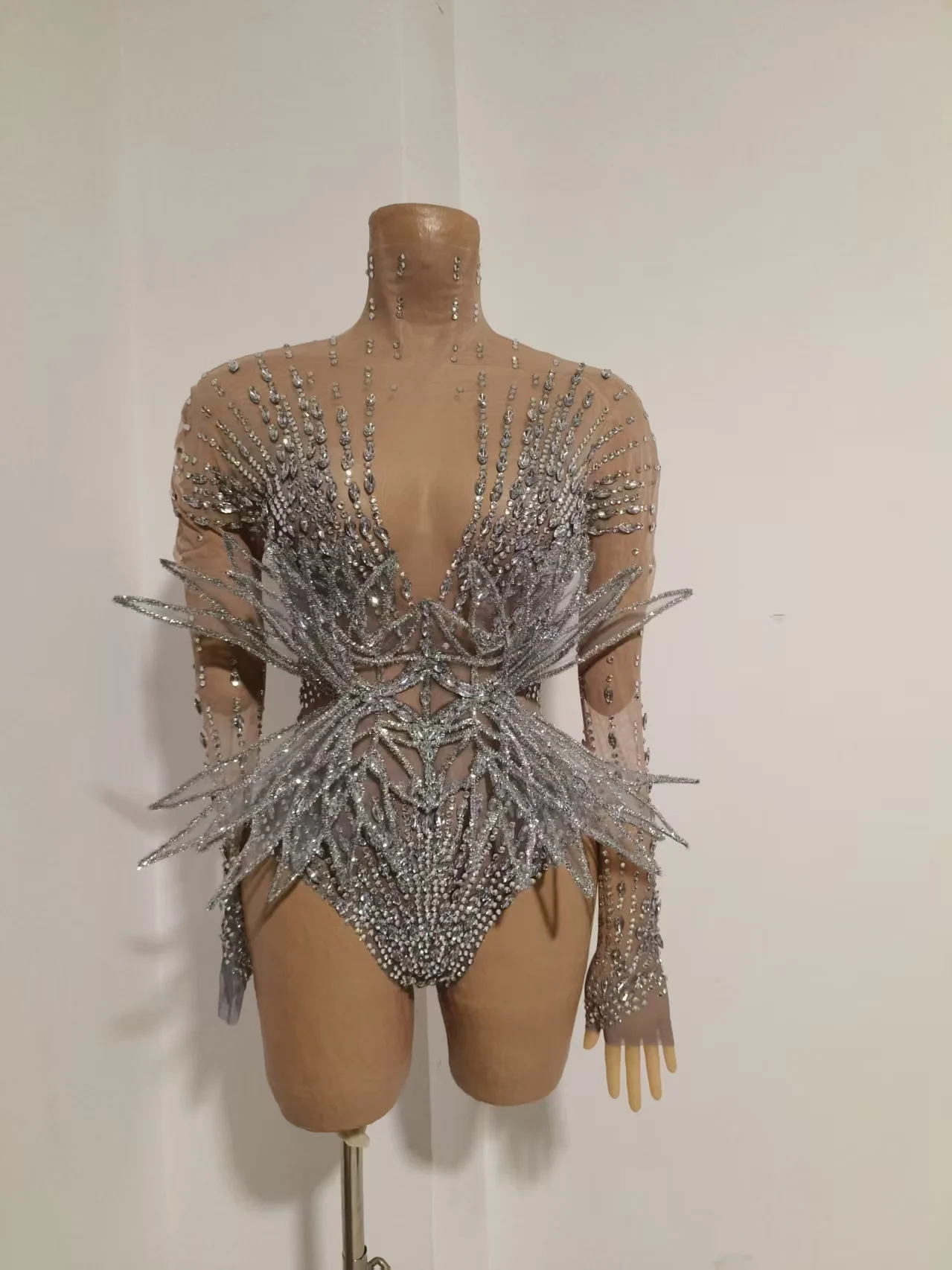 Sexy Butterfly Rhinestone Stage Performance One Piece Bodysuits Women Sequin Club Party Leotard Festival Gogo Dancer Costume