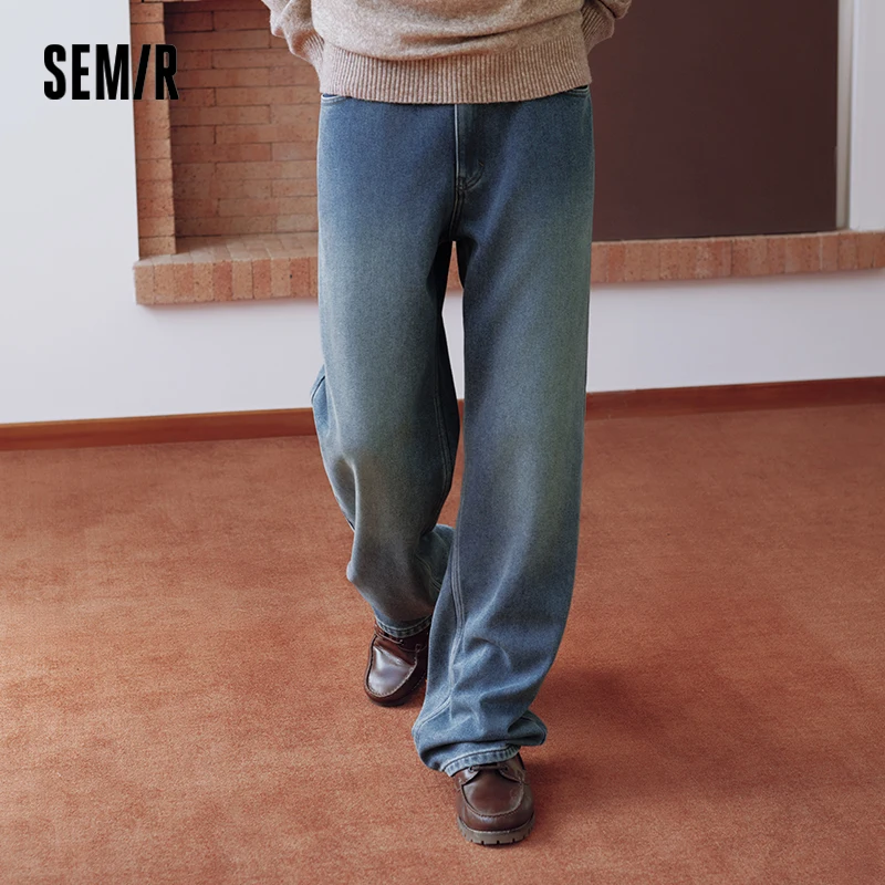 Semir Men Denim Jeans Vintage Wash Loose Fit Straight Leg 2026 New Winter Daily Wear Urban Casual Style Cold Weather Layering