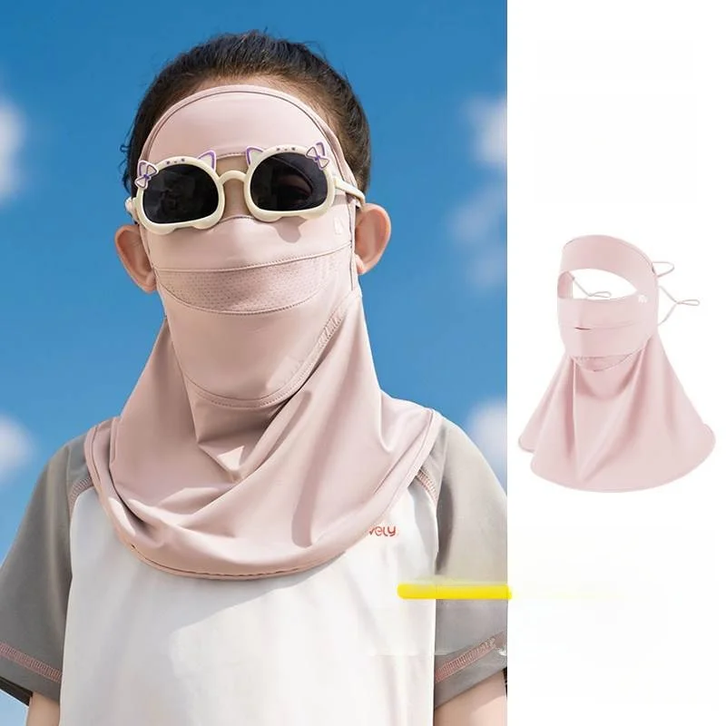 子供用日焼け止めフェイスマスク女の子夏用フルフェイスアイスシルク通気性uv保護ネックカバー日焼け止めフェイスバスク