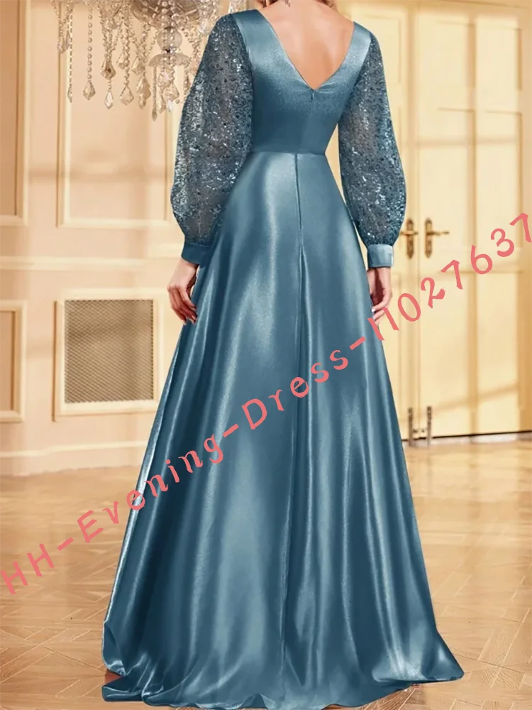 ClassicV-cuello plisado rebordear manga linterna A-Line vestidos de noche formales fiesta de cumpleaños vestidos de graduación personalizados