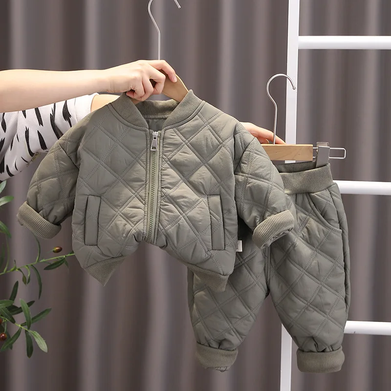 1 2 3 4 Jahre Herbst Winter Baby Jungen Bekleidungssets Kinder Baumwoll-Gefütterte Jacke mit Reißverschluss + Hose 2-teilige Outfits Kinder Trainingsanzüge – Detail 4