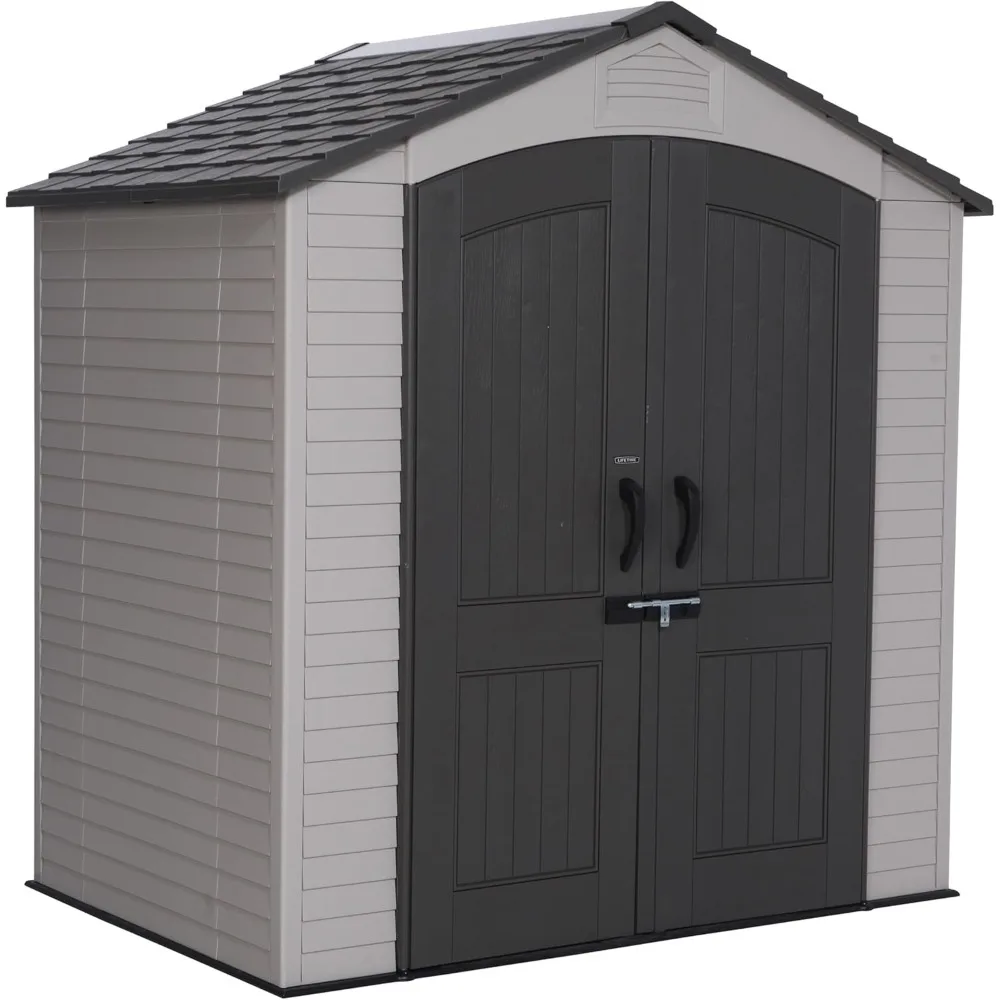 

7x4.5 Ft Outdoor Storage Shed, Double Wall Construction, Steel-Reinforced Doors, UV Protected HDPE, Adjustable Shelving