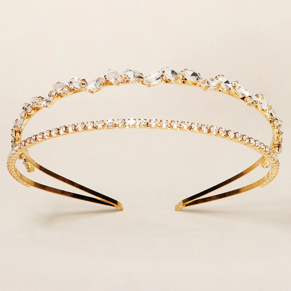 

Crystal Rhinestone Headband Bridesmaid Crown Hairband Shining Bridal Headdress Accessory Prom Banquet Double Layer Hair Tool