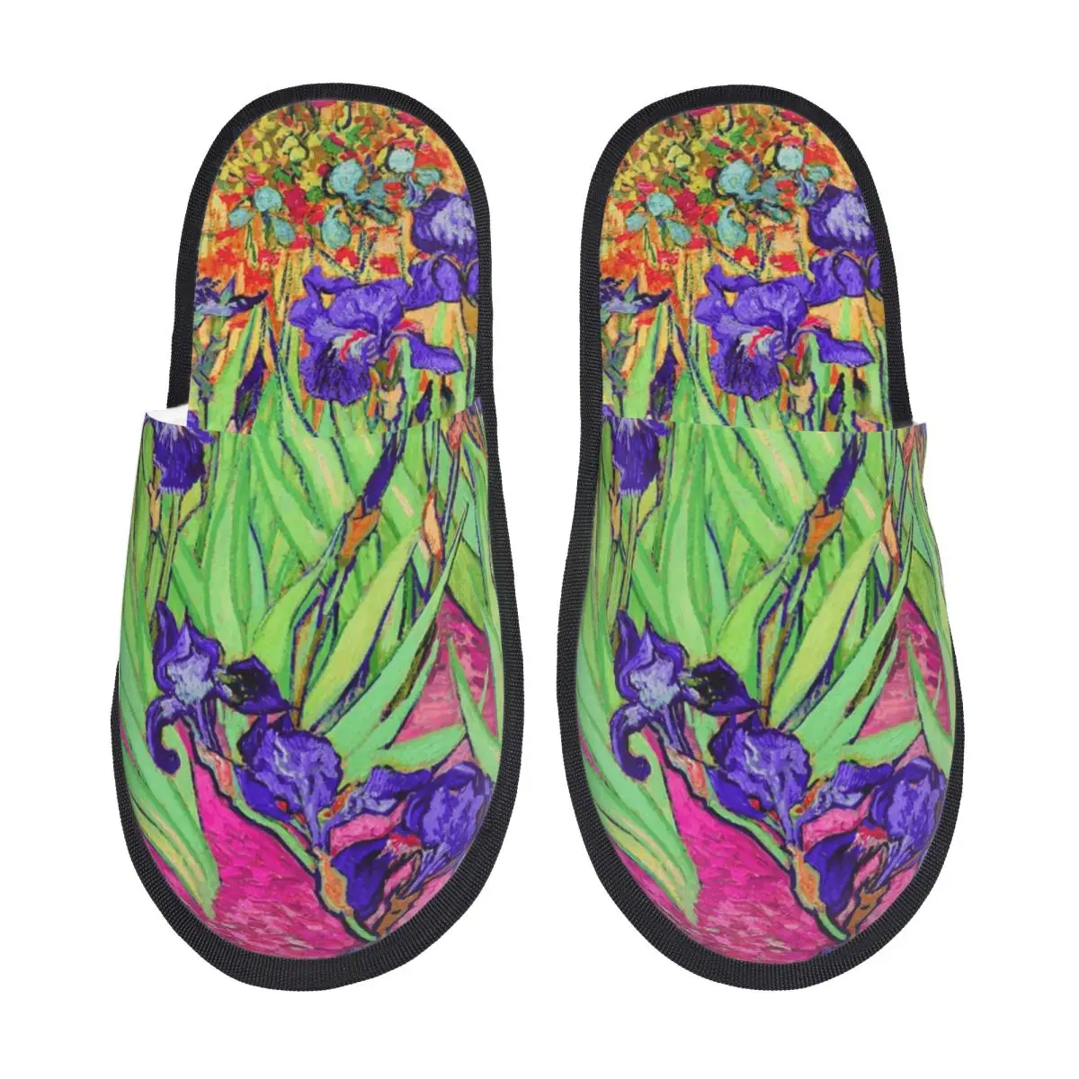 Custom Vincent Van Gogh Purple Irises Soft Memory Foam House Slippers Women Art Painting Flowers Cozy Warm Anti-Skid Slipper