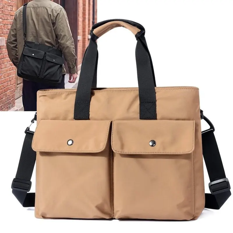 New Nylon Men's Briefcase Business Handbag Large Capacity Laptop Bag 2-Way Shoulder Tote with Double Pockets for Daily Work