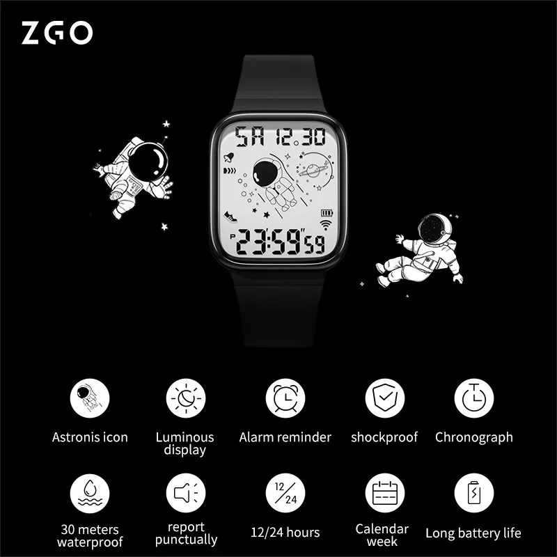 Reloj ZGO para niños y niñas, reloj despertador luminoso resistente al agua, reloj de pulsera deportivo para estudiantes, relojes digitales electrónicos, caja de regalo 8616