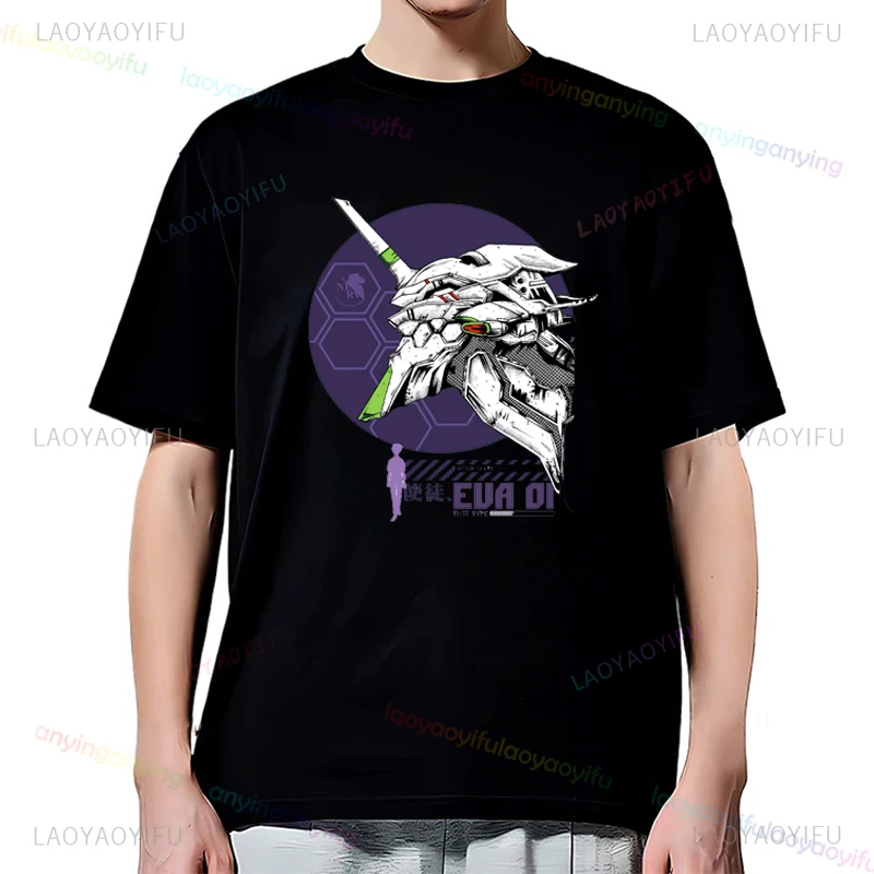 -Neon-Genesis-Evangelion-Tshirt Men Women Cotton Short Sleeve Graphic T Shirt Cartoon Printed  T-shirt Y2k Trend Fans Clothes