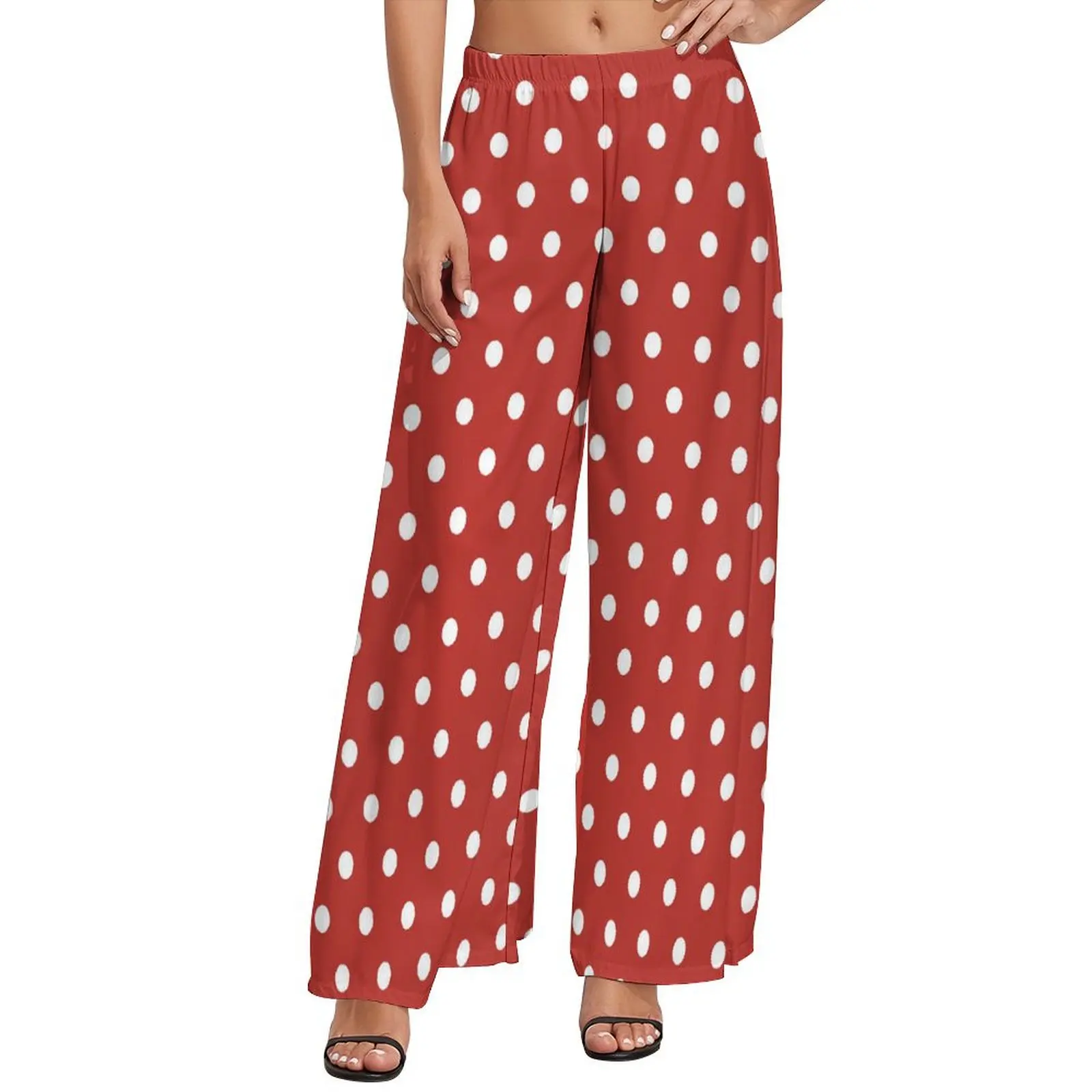 

Retro Polka Dots Pants Red And White Sexy Wide Pants Woman Oversized Streetwear Printed Straight Trousers