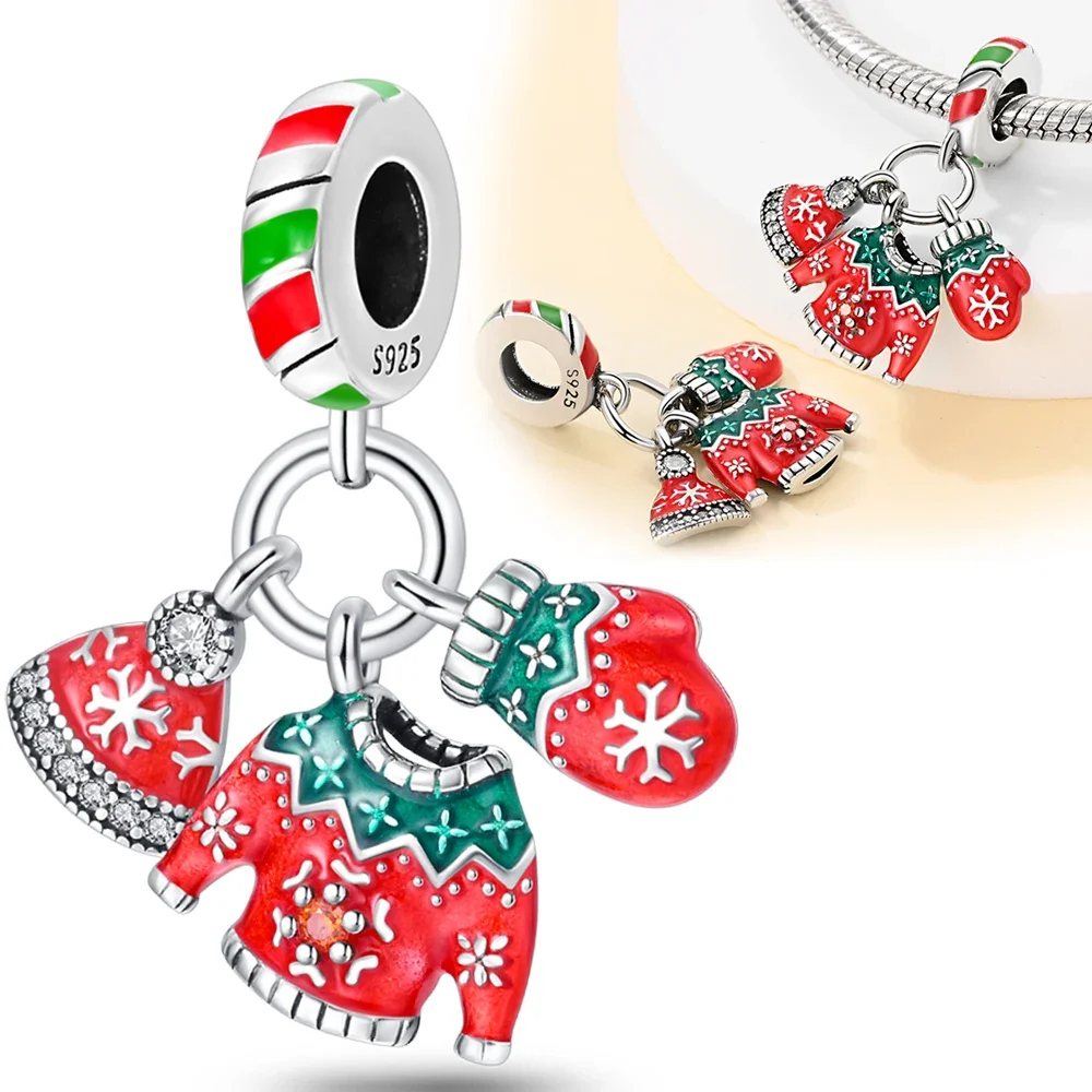 Silver Colour Warm Winter 3-Piece Pendant Set Fit Pandora Charms Silver Colour Original Bracelet for Jewelry Making