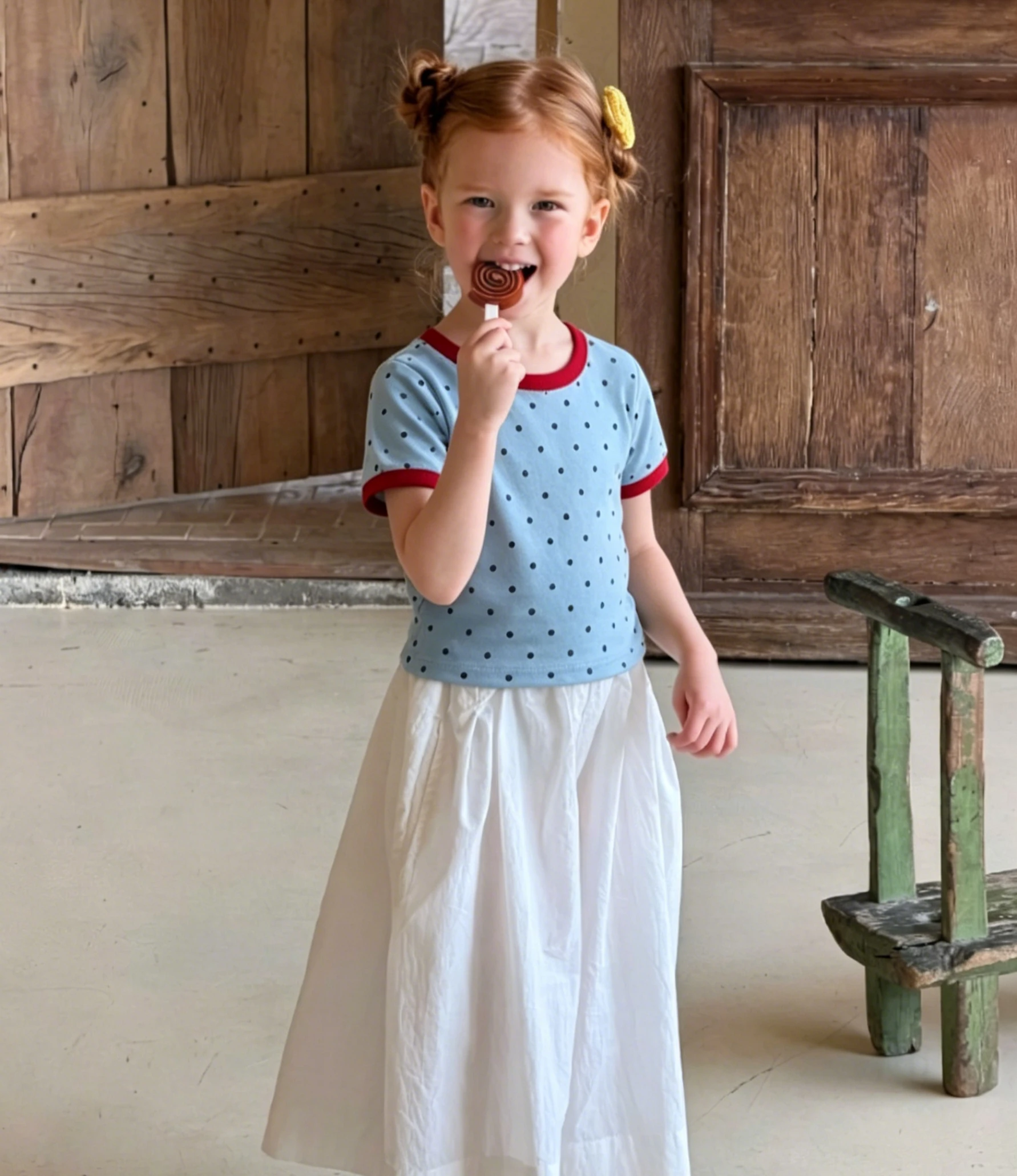 

Girls Stylish Versatile Color Blocking Polka Dot Top Korean Children Clothing 2026 Summer New Girls T-shirt