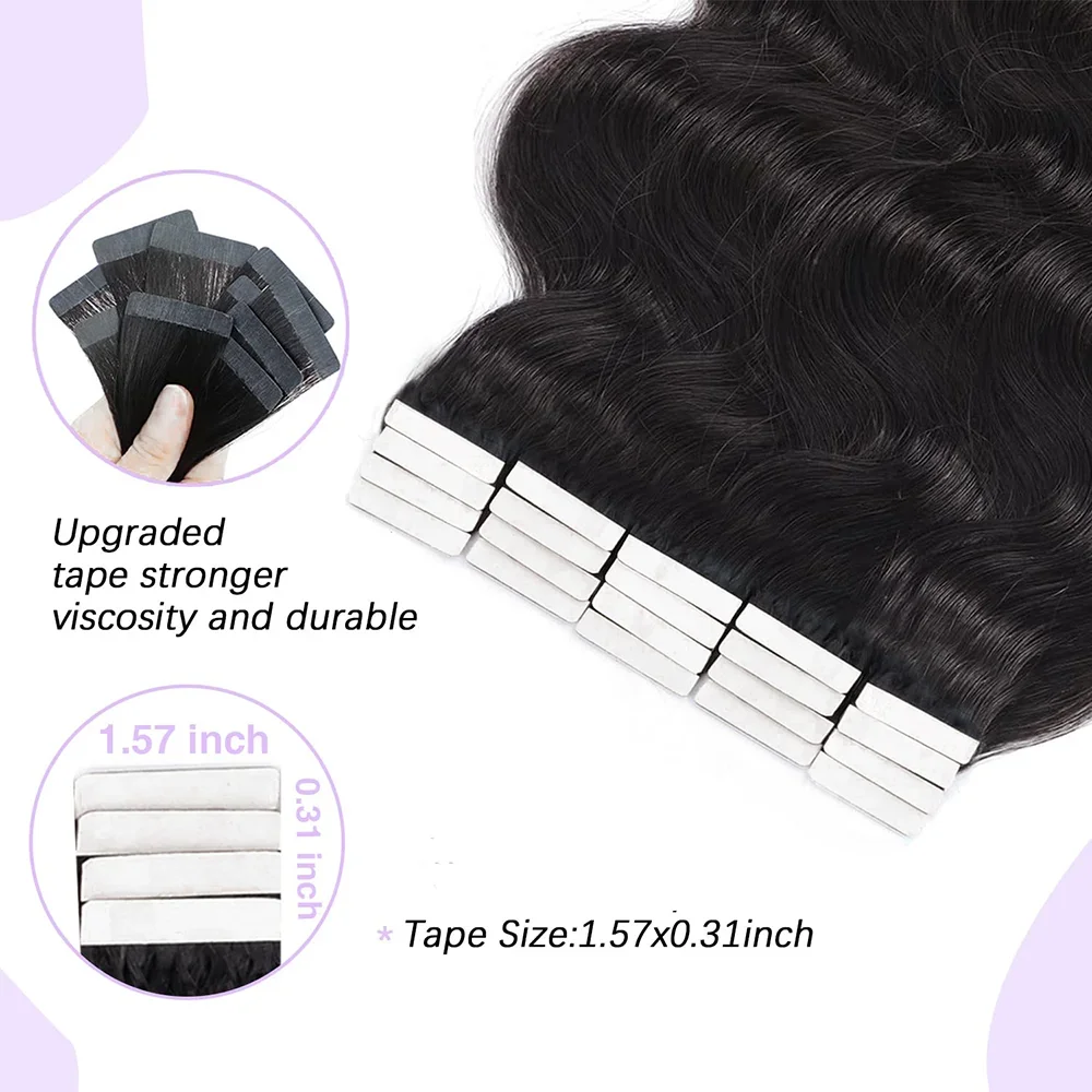 Tape In Hair Extensions Brazilian Remy Unprocessed Human Hair Body Wave Skin Weft Adhesive Tape In Extensions Invisible 20pc/set