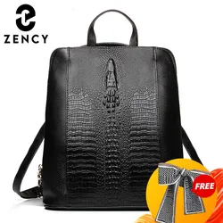 Zency 100% Genuine Leather Knapsack Ladies Alligator Pattern Women Backpack Notebook Schoolbags Travel Bags For Work Laptop 2024