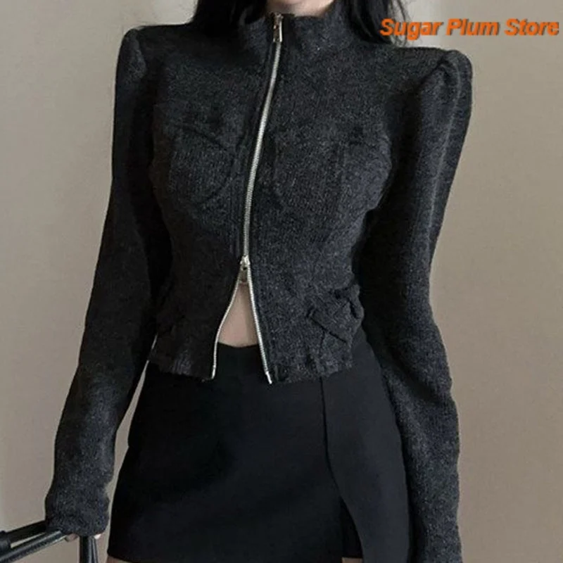 Korean Version of Autumn and Winter New Fashion Long Sleeve Short Coat Female Design Sense Niche Chic Irregular Casual Slim Top.