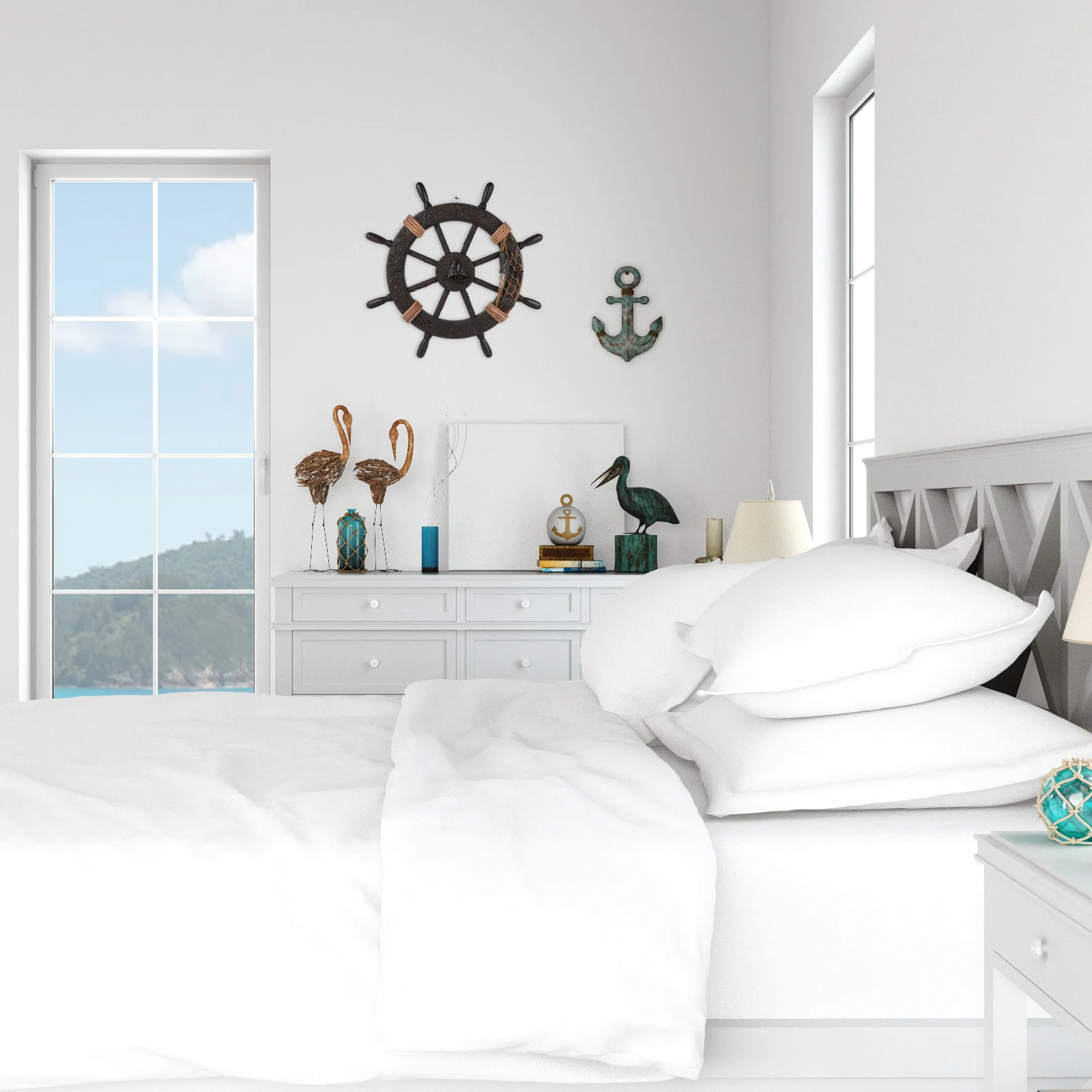 

Vintage Rudder Wall Hanging Adornment Blue White Mediterranean Nautical Decoration Decorative Rudder Adornment