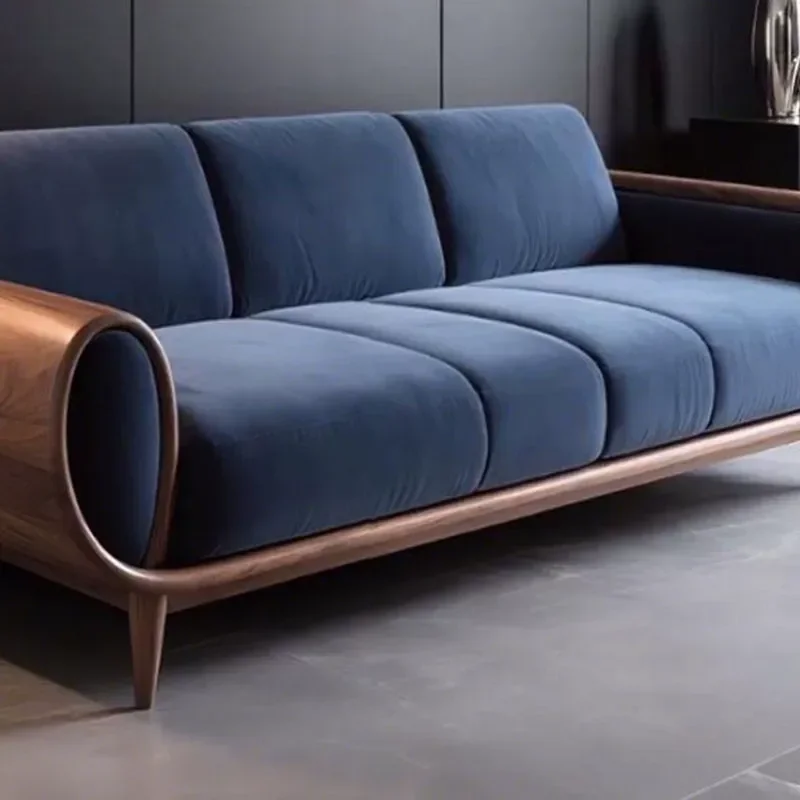 New Chinese Style North American Black Walnut Sofa Modern Living Room Zen Solid Wood Furniture Personalized Long Straight