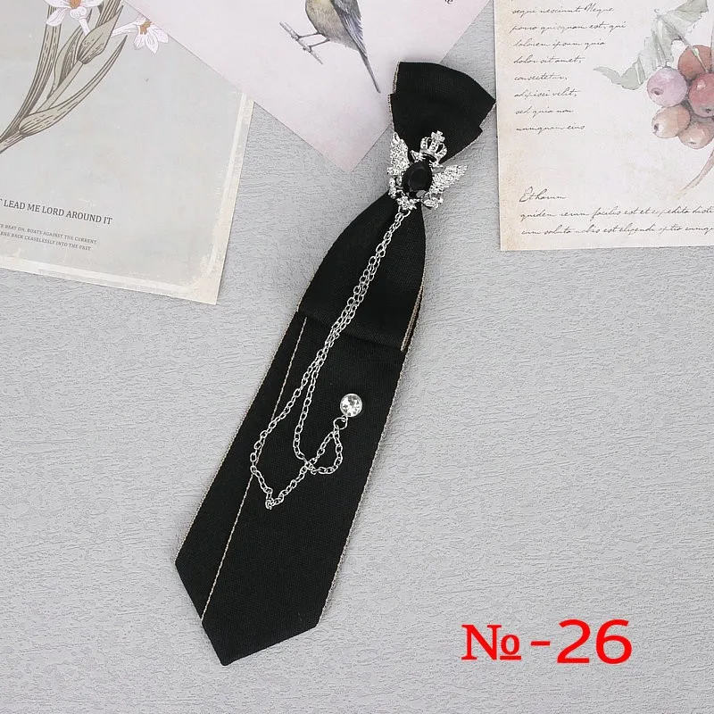 Handgemachte schwarze Band Krawatte Kristall Strass Schmuck Männer Shirts heiße neue Mädchen Jungen Kragen Krawatten Schuluniform Frauen Krawatte – Detail 27