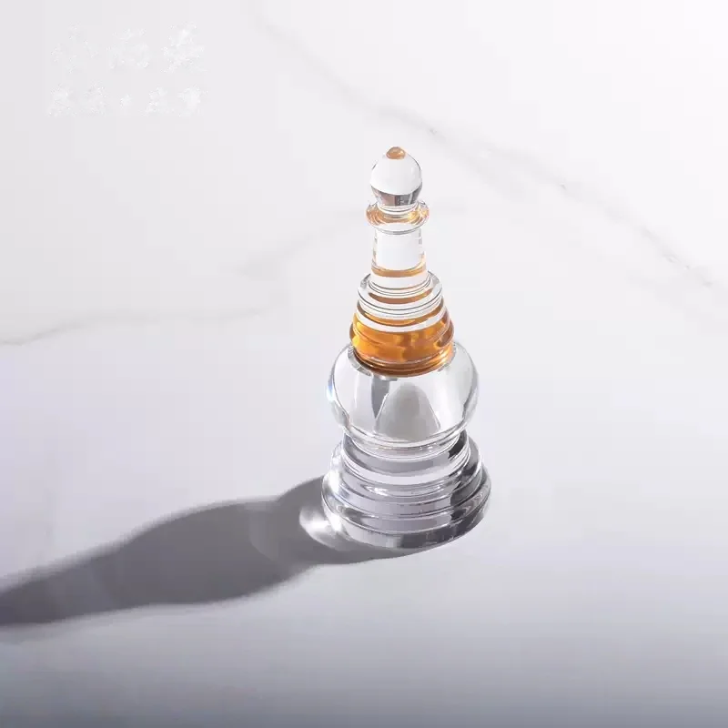 Thread-Sealed Clear Crystal Buddhist Pagoda,Small Stupa for Safekeeping Sacred Items,Altar or Display Case Centerpiece