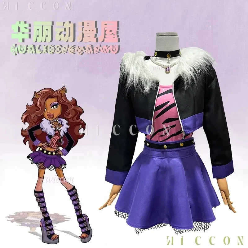 

♥Halloween Cosplay Costume Clawdeenn Monster Wolf ears Dress Girl Uniforms Wig Purple Women Sexy Roleplay New 2026 Topspeed Cos