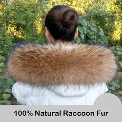 Winter Natural 100% Real Raccoon Fur Scarf Women Coat Hooded Trim Scarves Keep Warm Decorate Raccoon Collar Genuine Long Shawl