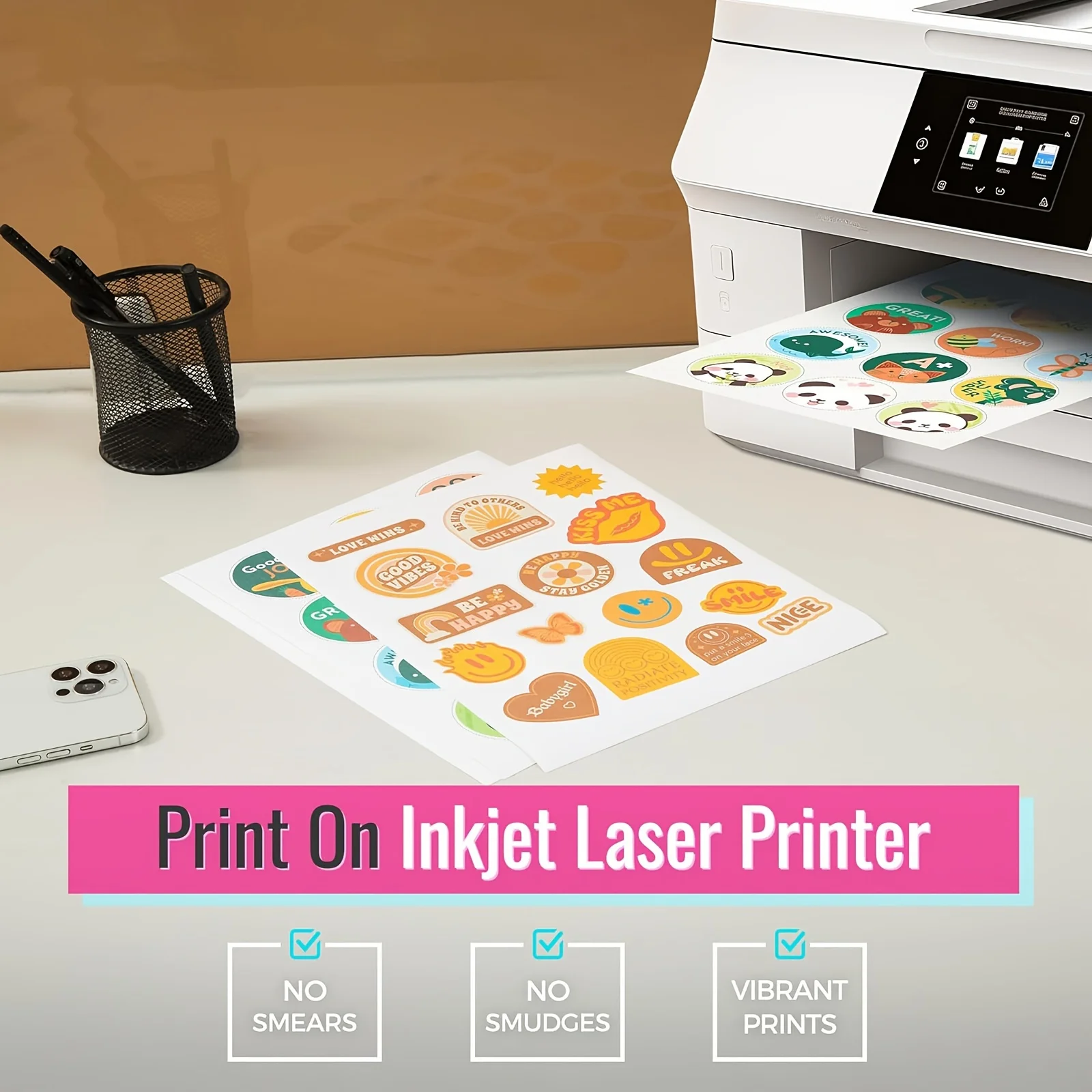 10 Sheets 8.5x11 inch Self-Adhesive Sheets Matte White Printable Vinyl Sticker Paper for Inkjet & Laser Printer Waterproof