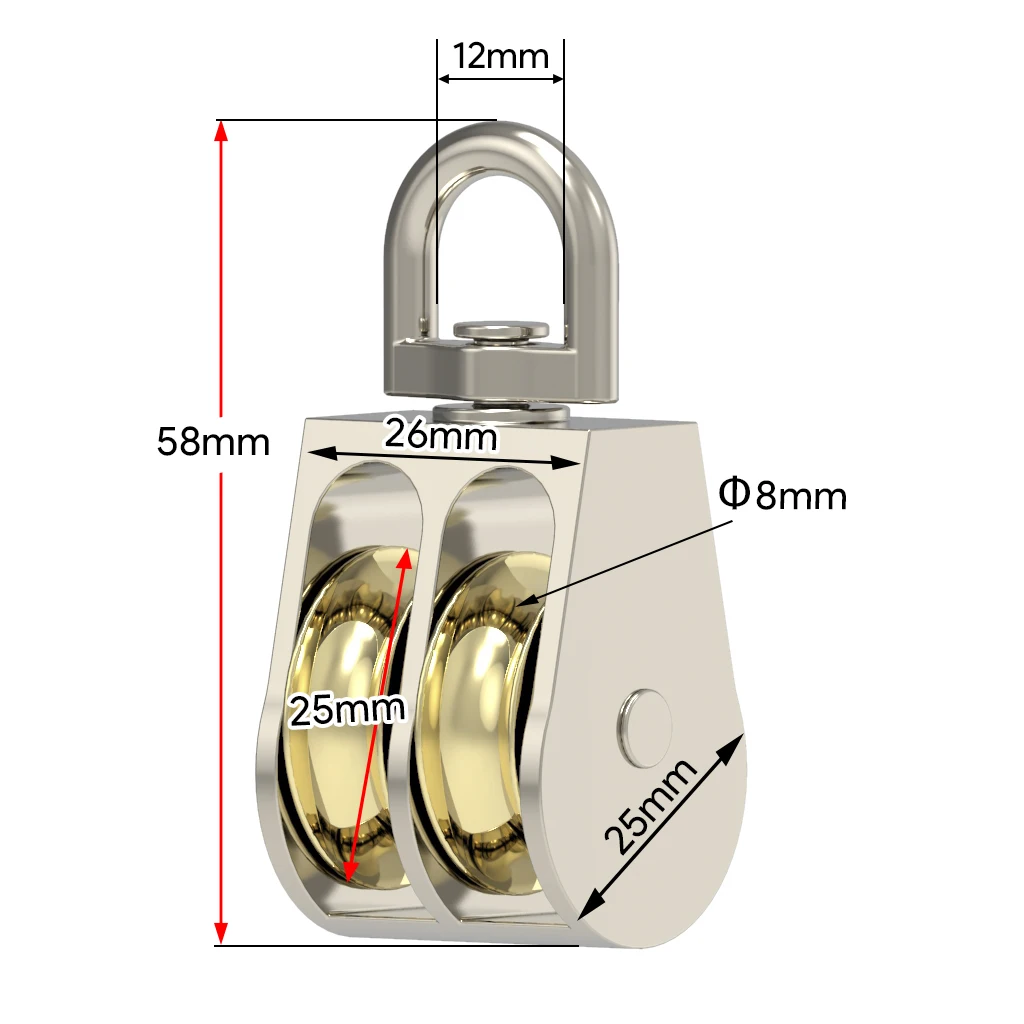 43/58/86mm Single/Double Wheels Metal Sheave  Zinc Alloy Pulley Crown Block and Tackle Lifting Wheel Mini Double Pulley for DIY