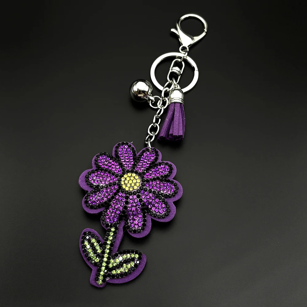 Gänseblümchen-Blumen-Kristall-Schlüsselanhänger, glänzender Strass-Blumen-Schlüsselhalter, Geschenk für Mädchen, Frühlings-Blumen-Botanik-Schmuck für Frauen – Detail 8