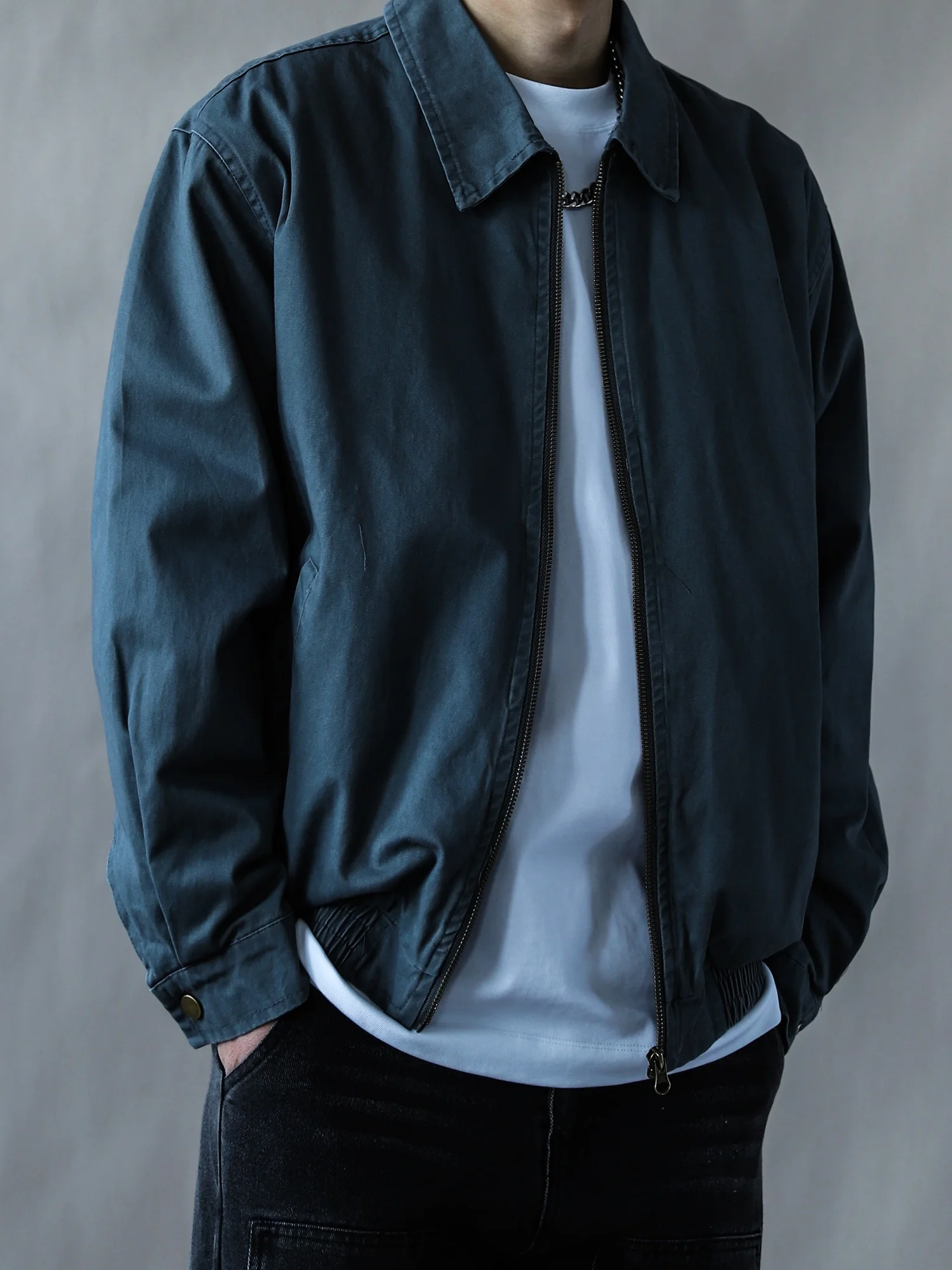 

American Retro Lapel Jaet Men Loose Casual k Blue Outerwear Simple Versatile 2026 Spring Autumn Waed Pure Cotton