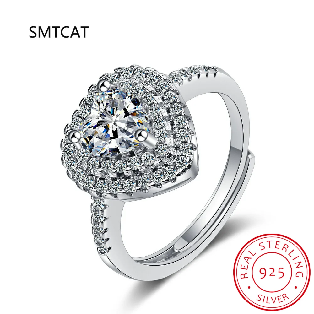 D VVS1 1-2ct Heart Simulated Moissanite Engagement Ring 925 Sterling Silver Plated 18k White Gold Diamond Promise Ring for Women