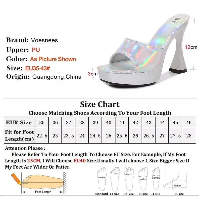 New 2024 Red Laser Club Platform Sandals Women Sexy Open Toe One Broadband Slip-On 12CM Thick High Heel Shoe Outdoor Slippers