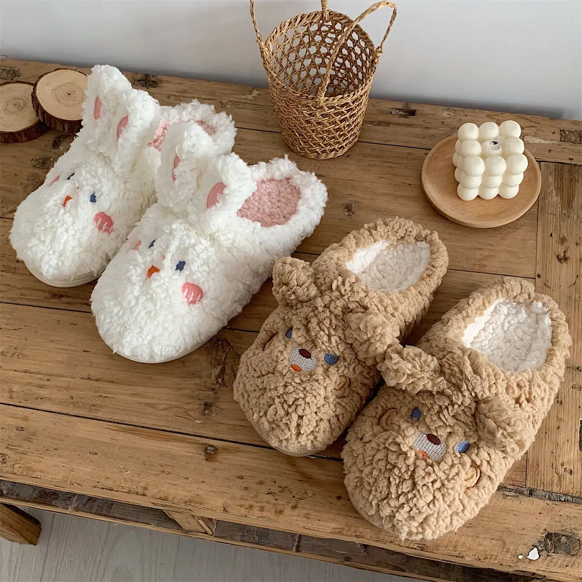 

Cute Rabbit Cotton Home Slippers Women 2023 Winter Anti Slip And Warm Plush Postpartum Home Slippers