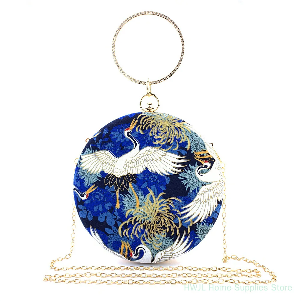 Women's Evening Clutch Bag Round Wristlet Box Bag Chinese Style Print Chain Shoulder Handbag for Wedding Banquet Party
