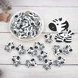 Chenkai 10pcs Silicone Zebra Beads BPA Free Baby Teething Beads DIY Infant Chewable Dummy Necklace Pacifier Toy Accessories